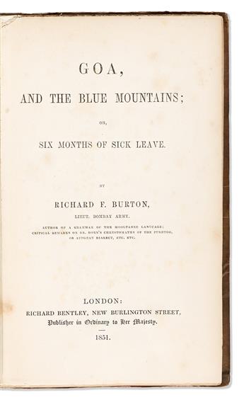 Burton, Richard F. (1821-1890) Goa and the Blue Mountains.